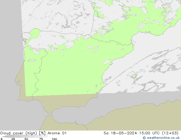 Nubes altas Arome 01 sáb 18.05.2024 15 UTC