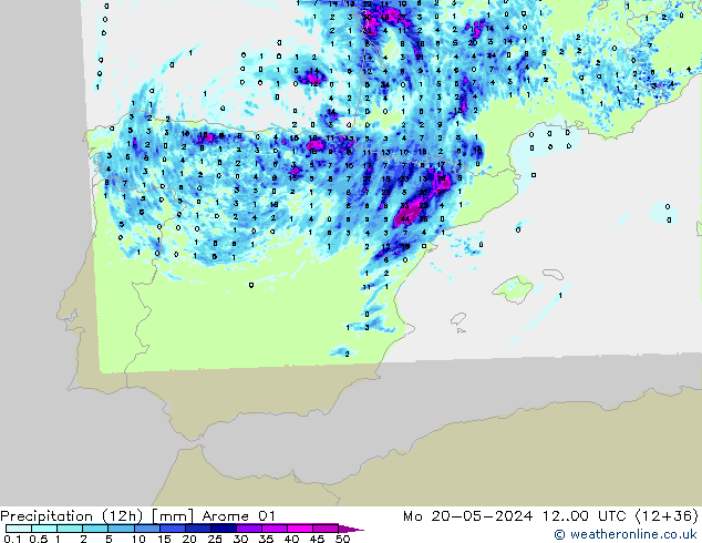 Precipitação (12h) Arome 01 Seg 20.05.2024 00 UTC