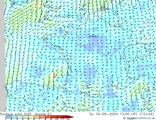 Surface wind (bft) Arome 01 Su 19.05.2024 12 UTC