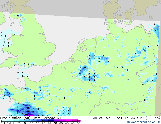 Precipitation (6h) Arome 01 Mo 20.05.2024 00 UTC