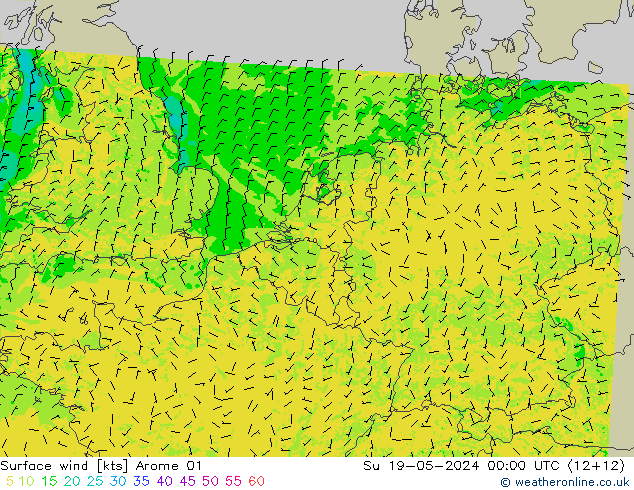 Surface wind Arome 01 Su 19.05.2024 00 UTC