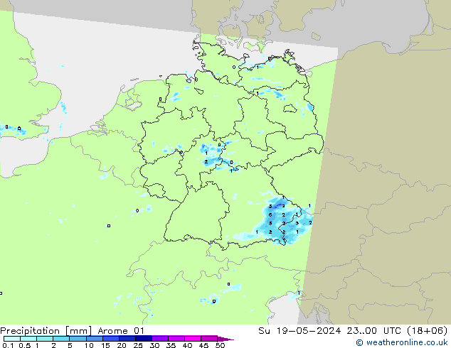 Precipitazione Arome 01 dom 19.05.2024 00 UTC