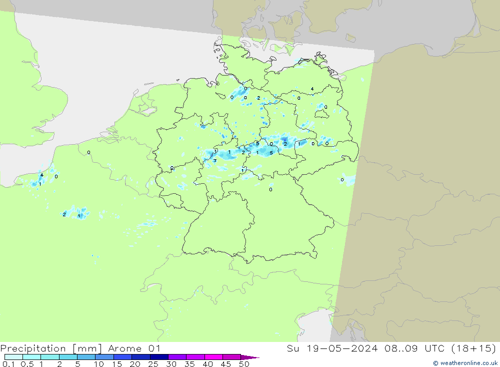 Precipitazione Arome 01 dom 19.05.2024 09 UTC