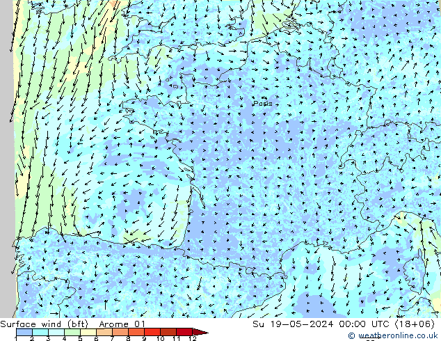 Surface wind (bft) Arome 01 Su 19.05.2024 00 UTC