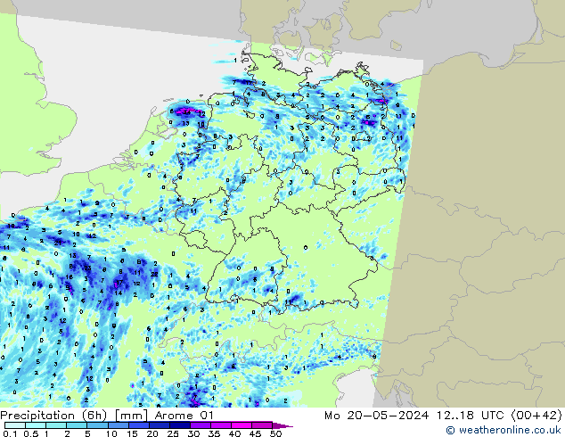 Precipitation (6h) Arome 01 Mo 20.05.2024 18 UTC