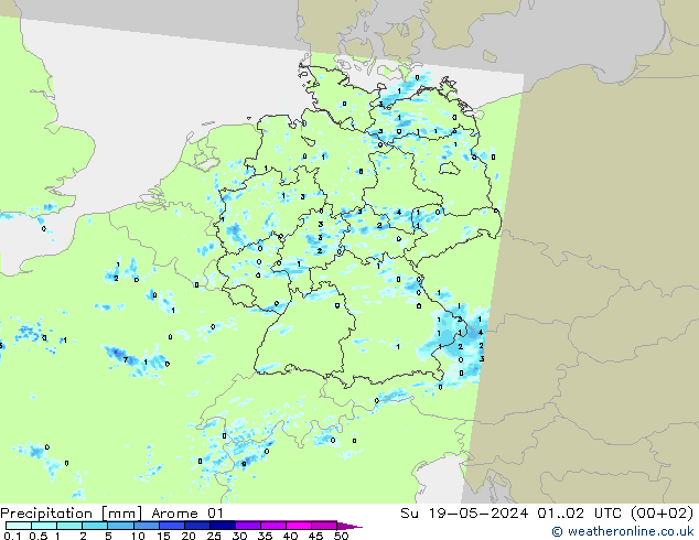 Precipitación Arome 01 dom 19.05.2024 02 UTC