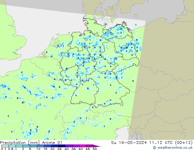 Niederschlag Arome 01 So 19.05.2024 12 UTC