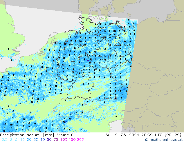 Precipitation accum. Arome 01 Su 19.05.2024 20 UTC