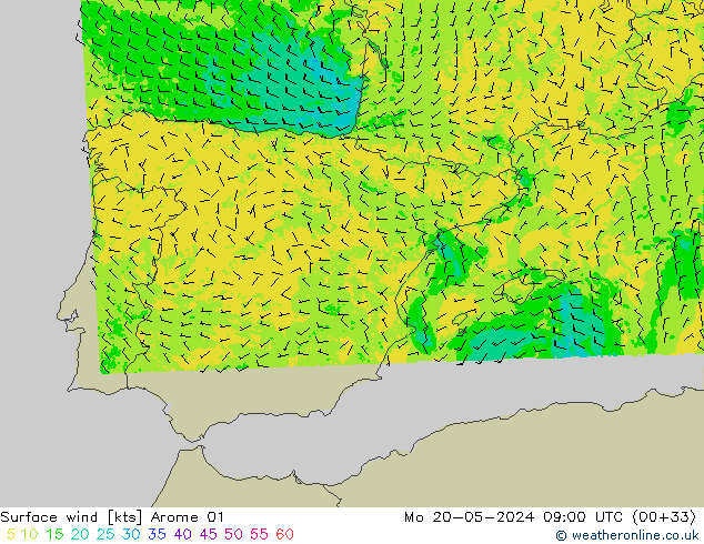 Surface wind Arome 01 Mo 20.05.2024 09 UTC