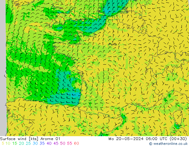 Surface wind Arome 01 Mo 20.05.2024 06 UTC