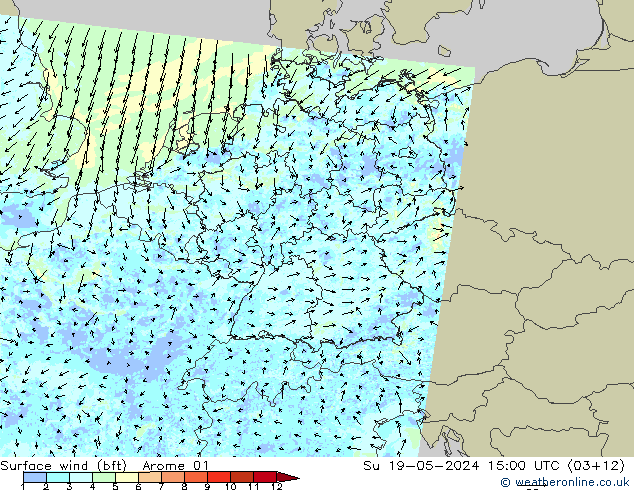 Bodenwind (bft) Arome 01 So 19.05.2024 15 UTC