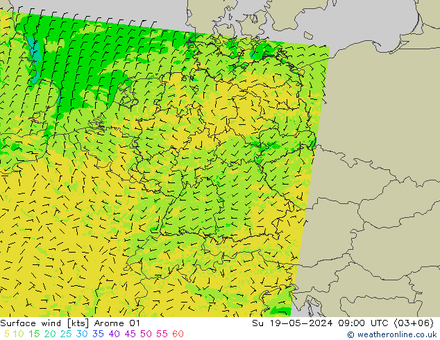 Surface wind Arome 01 Su 19.05.2024 09 UTC