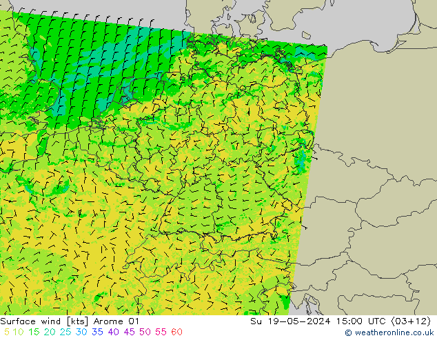 Rüzgar 10 m Arome 01 Paz 19.05.2024 15 UTC