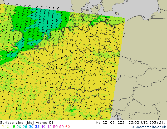 Surface wind Arome 01 Mo 20.05.2024 03 UTC
