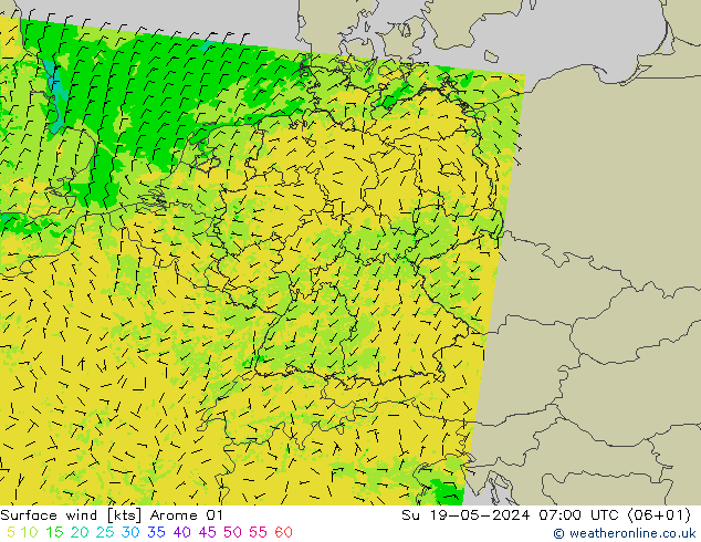 Surface wind Arome 01 Su 19.05.2024 07 UTC