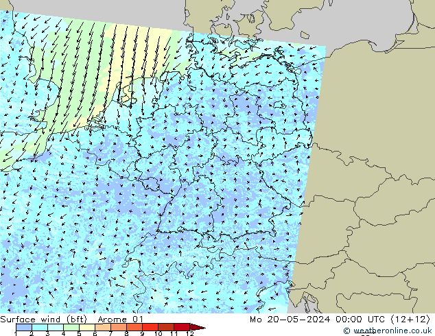 Rüzgar 10 m (bft) Arome 01 Pzt 20.05.2024 00 UTC