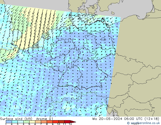 Rüzgar 10 m (bft) Arome 01 Pzt 20.05.2024 06 UTC