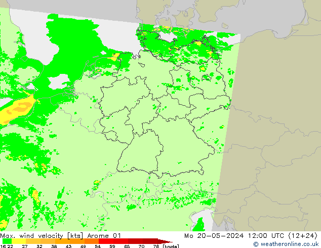 Max. wind velocity Arome 01 lun 20.05.2024 12 UTC