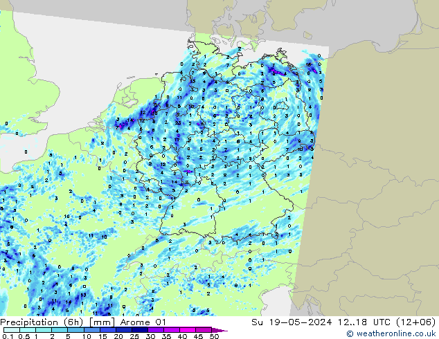 Precipitation (6h) Arome 01 Ne 19.05.2024 18 UTC