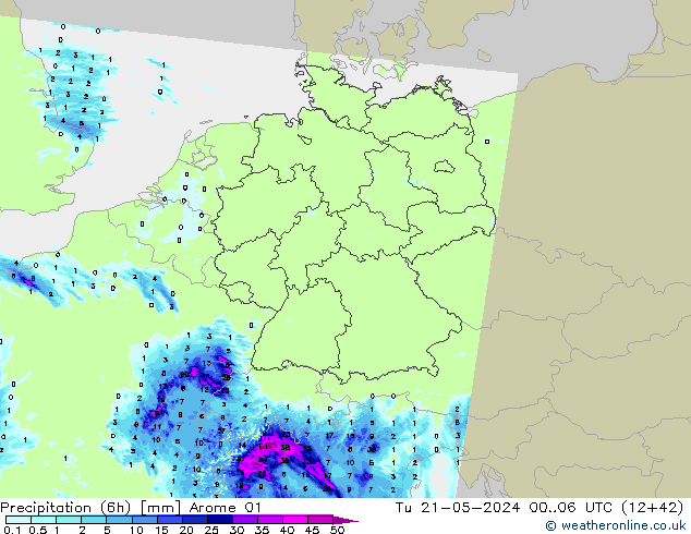 Yağış (6h) Arome 01 Sa 21.05.2024 06 UTC