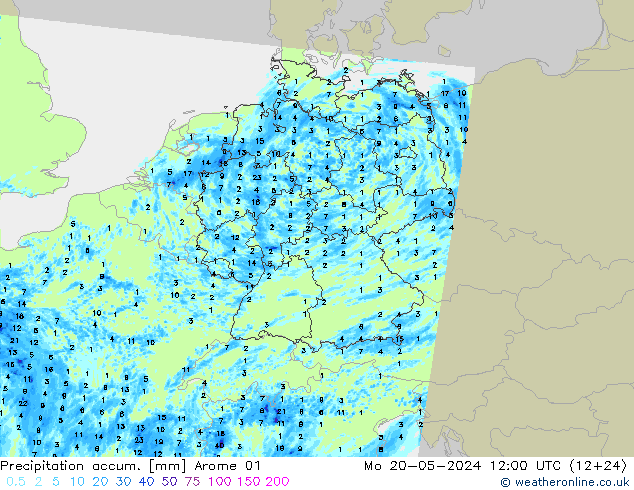 Precipitation accum. Arome 01 Mo 20.05.2024 12 UTC
