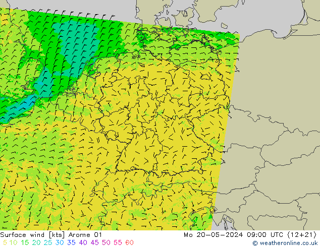 Surface wind Arome 01 Mo 20.05.2024 09 UTC