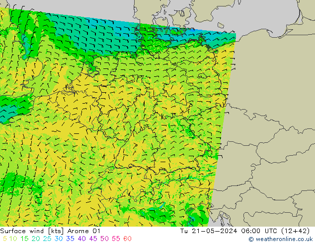 Wind 10 m Arome 01 di 21.05.2024 06 UTC