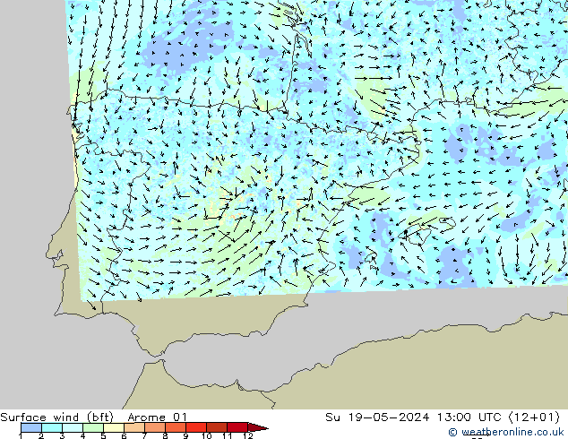 Surface wind (bft) Arome 01 Su 19.05.2024 13 UTC
