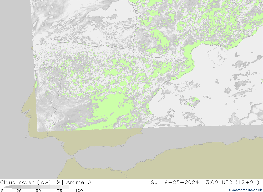 Nubes bajas Arome 01 dom 19.05.2024 13 UTC