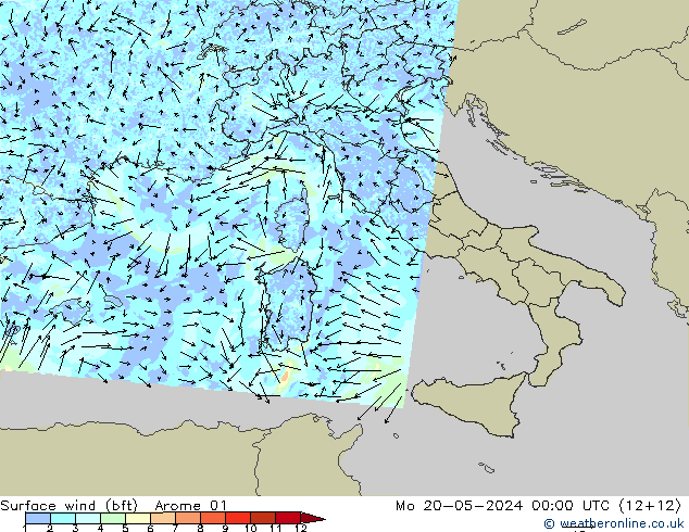 Surface wind (bft) Arome 01 Mo 20.05.2024 00 UTC