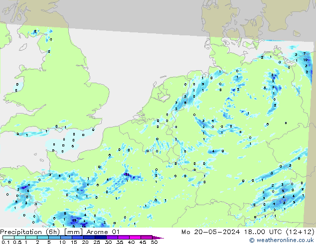 Precipitazione (6h) Arome 01 lun 20.05.2024 00 UTC