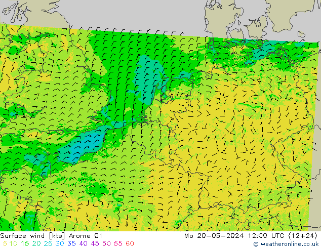 风 10 米 Arome 01 星期一 20.05.2024 12 UTC