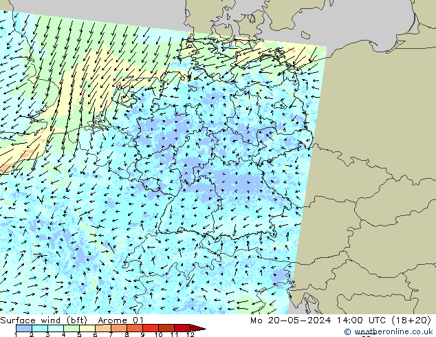 Rüzgar 10 m (bft) Arome 01 Pzt 20.05.2024 14 UTC
