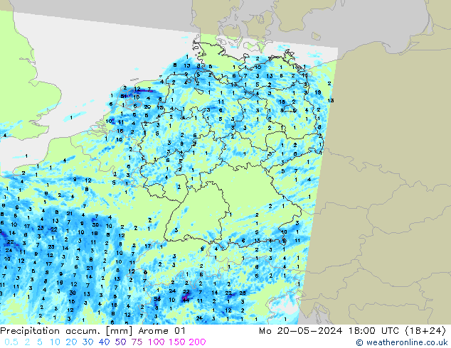 Precipitation accum. Arome 01 lun 20.05.2024 18 UTC