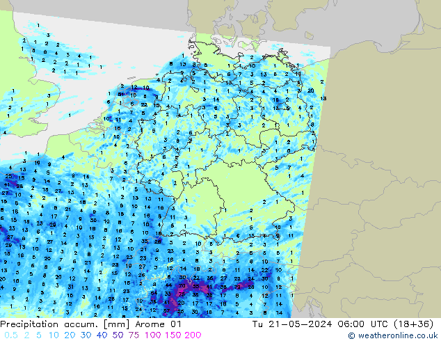 Precipitación acum. Arome 01 mar 21.05.2024 06 UTC