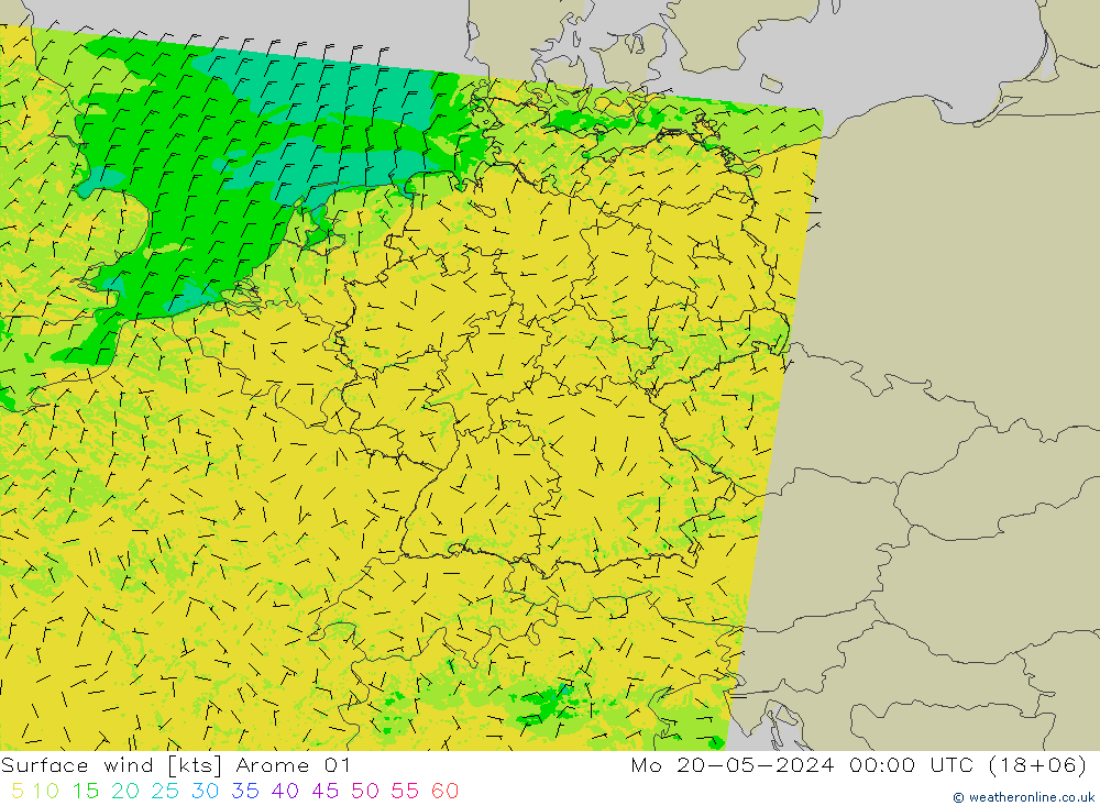 ветер 10 m Arome 01 пн 20.05.2024 00 UTC
