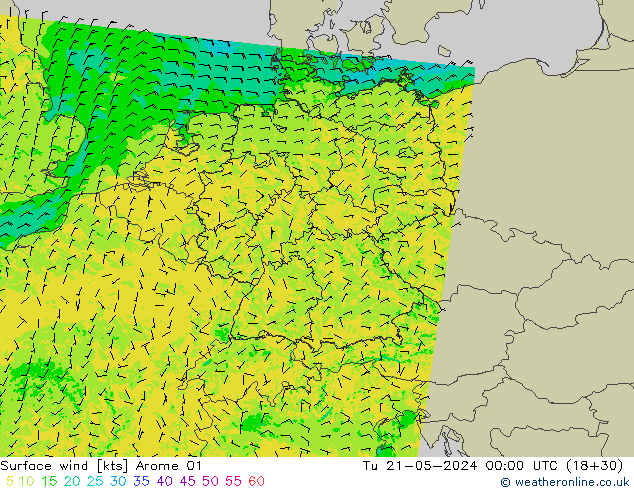 Wind 10 m Arome 01 di 21.05.2024 00 UTC