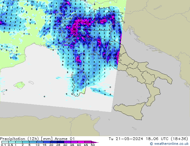 осадки (12h) Arome 01 вт 21.05.2024 06 UTC