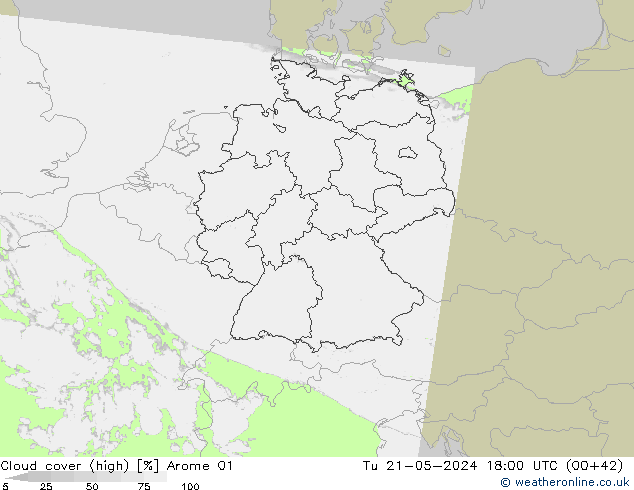 nuvens (high) Arome 01 Ter 21.05.2024 18 UTC