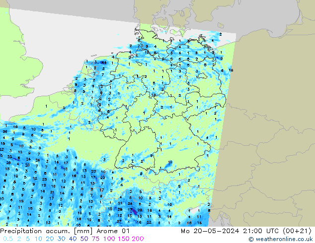 Precipitation accum. Arome 01  20.05.2024 21 UTC