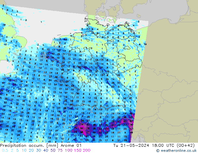 Toplam Yağış Arome 01 Sa 21.05.2024 18 UTC