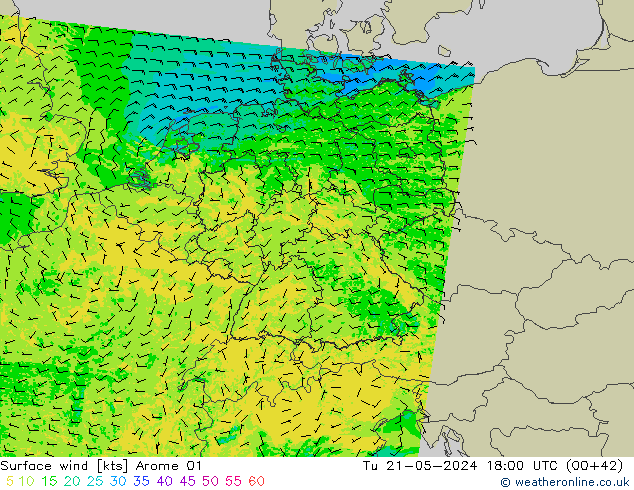 Bodenwind Arome 01 Di 21.05.2024 18 UTC