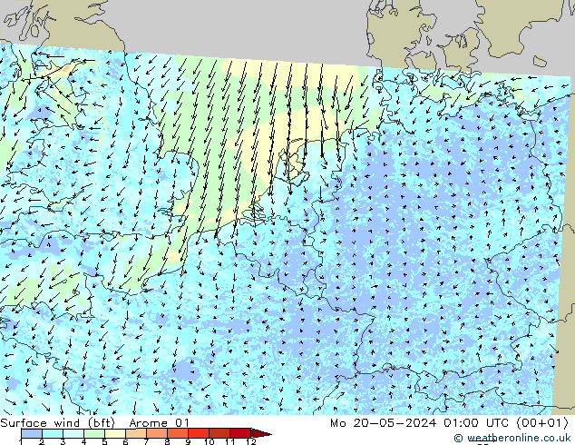Surface wind (bft) Arome 01 Po 20.05.2024 01 UTC