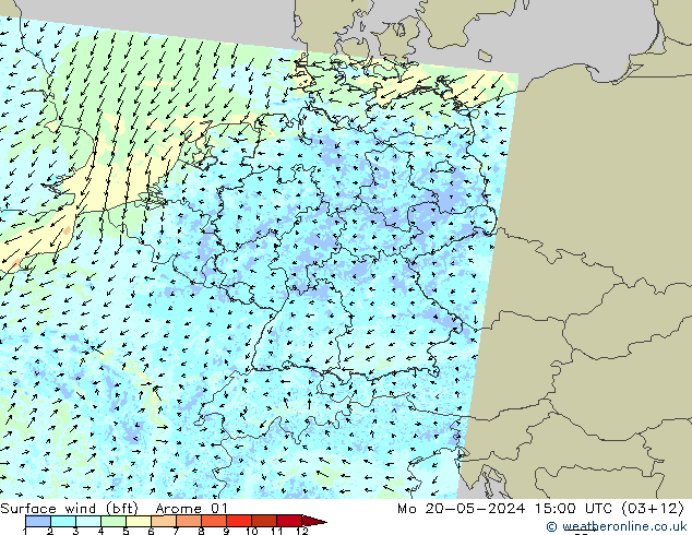 Surface wind (bft) Arome 01 Mo 20.05.2024 15 UTC
