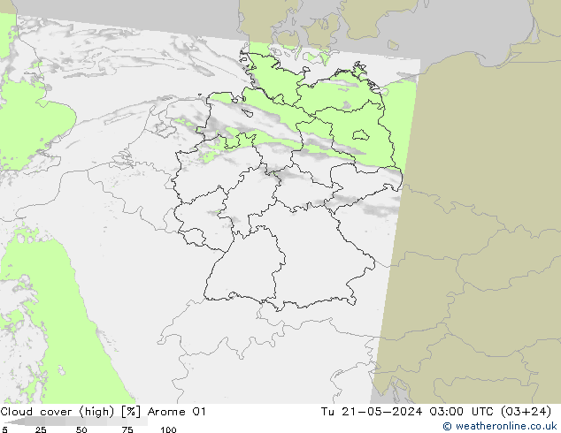 vysoký oblak Arome 01 Út 21.05.2024 03 UTC