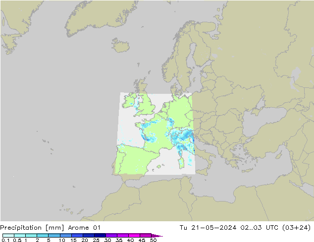 Precipitation Arome 01 Tu 21.05.2024 03 UTC