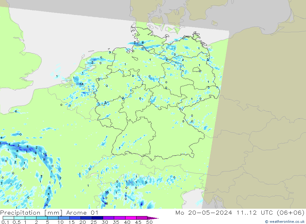Srážky Arome 01 Po 20.05.2024 12 UTC