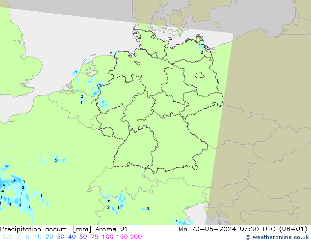 Precipitation accum. Arome 01 Mo 20.05.2024 07 UTC