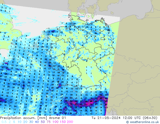 Toplam Yağış Arome 01 Sa 21.05.2024 12 UTC