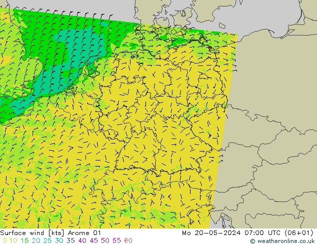 Surface wind Arome 01 Mo 20.05.2024 07 UTC